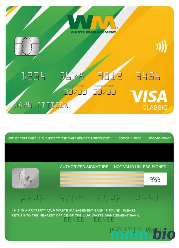 USA Waste Management bank visa klasyczny karta przykład w formacie PSD
